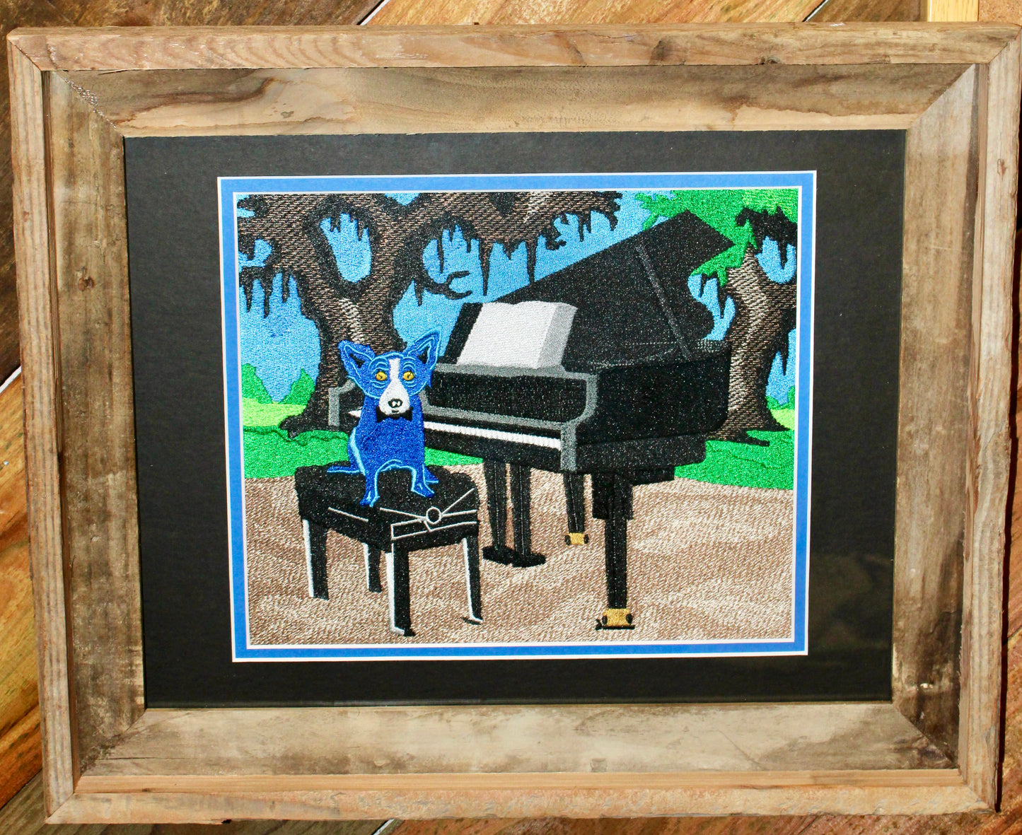 Blue Dog Piano Framed Art